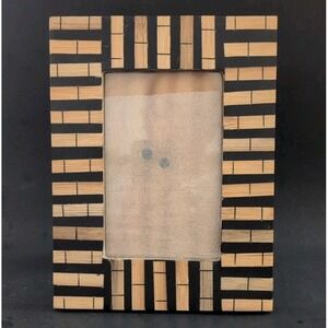 Sicura Photo Frame Black & Natural Wood Inlaid Italian Design For 3 x 5 Picture